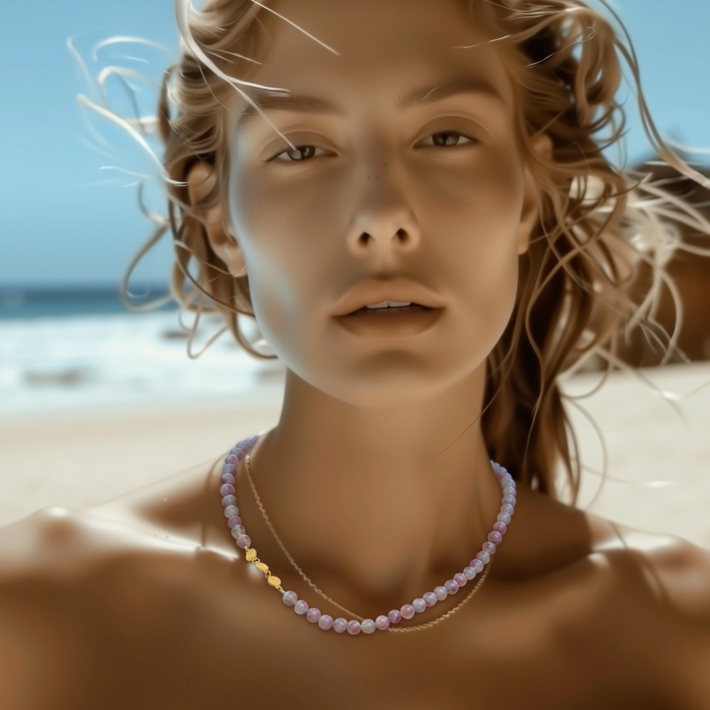 Pink Tourmaline Half-moon Necklace