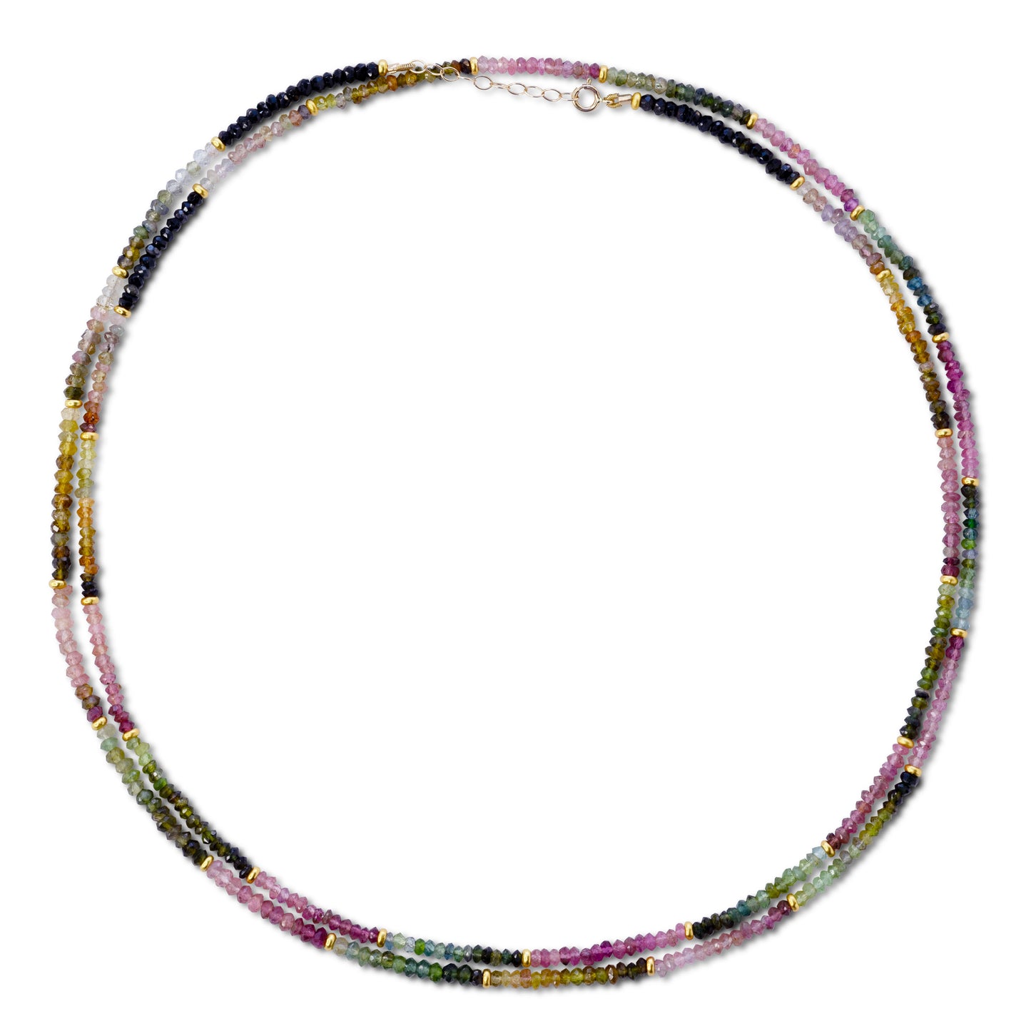 Rainbow Tourmaline Gold Bead Double Long Necklace