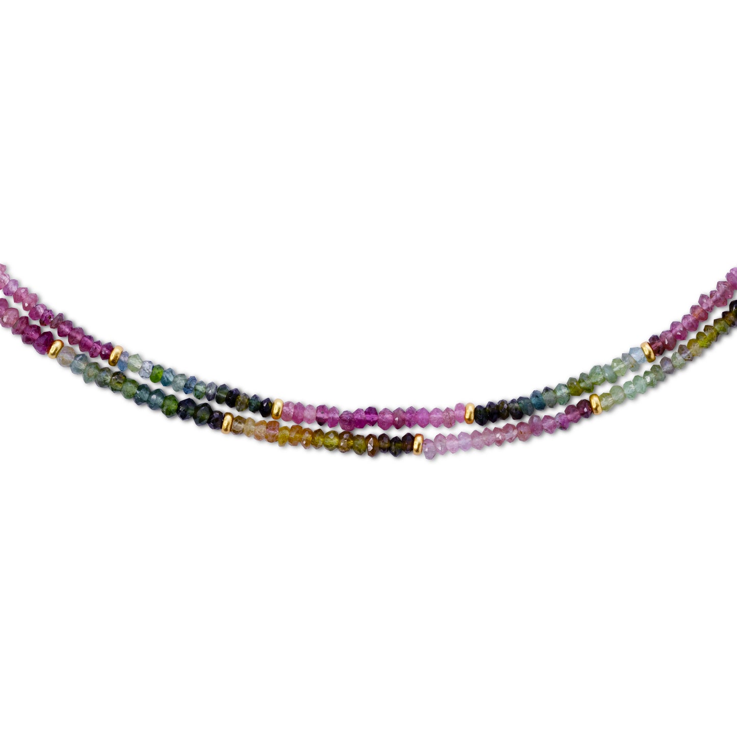 Rainbow Tourmaline Gold Bead Double Long Necklace