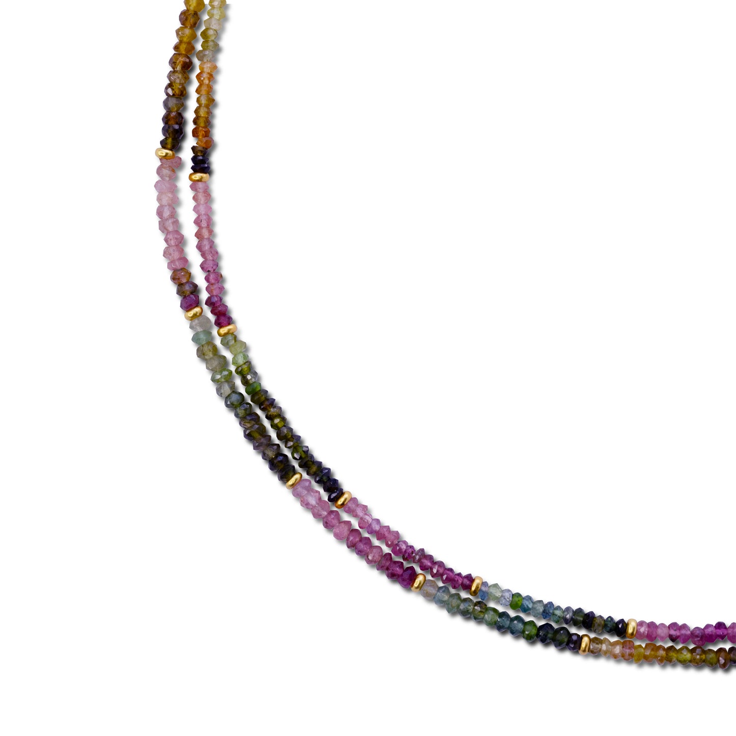 Rainbow Tourmaline Gold Bead Double Long Necklace
