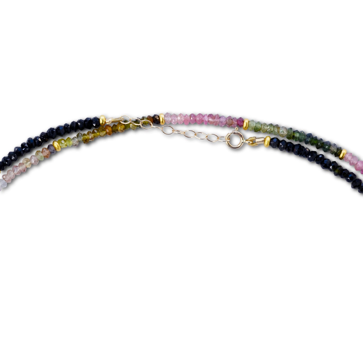 Rainbow Tourmaline Gold Bead Double Long Necklace