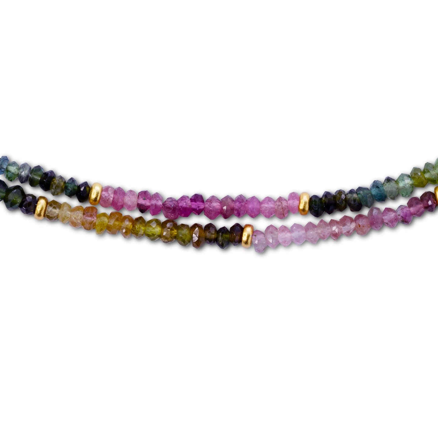 Rainbow Tourmaline Gold Bead Double Long Necklace