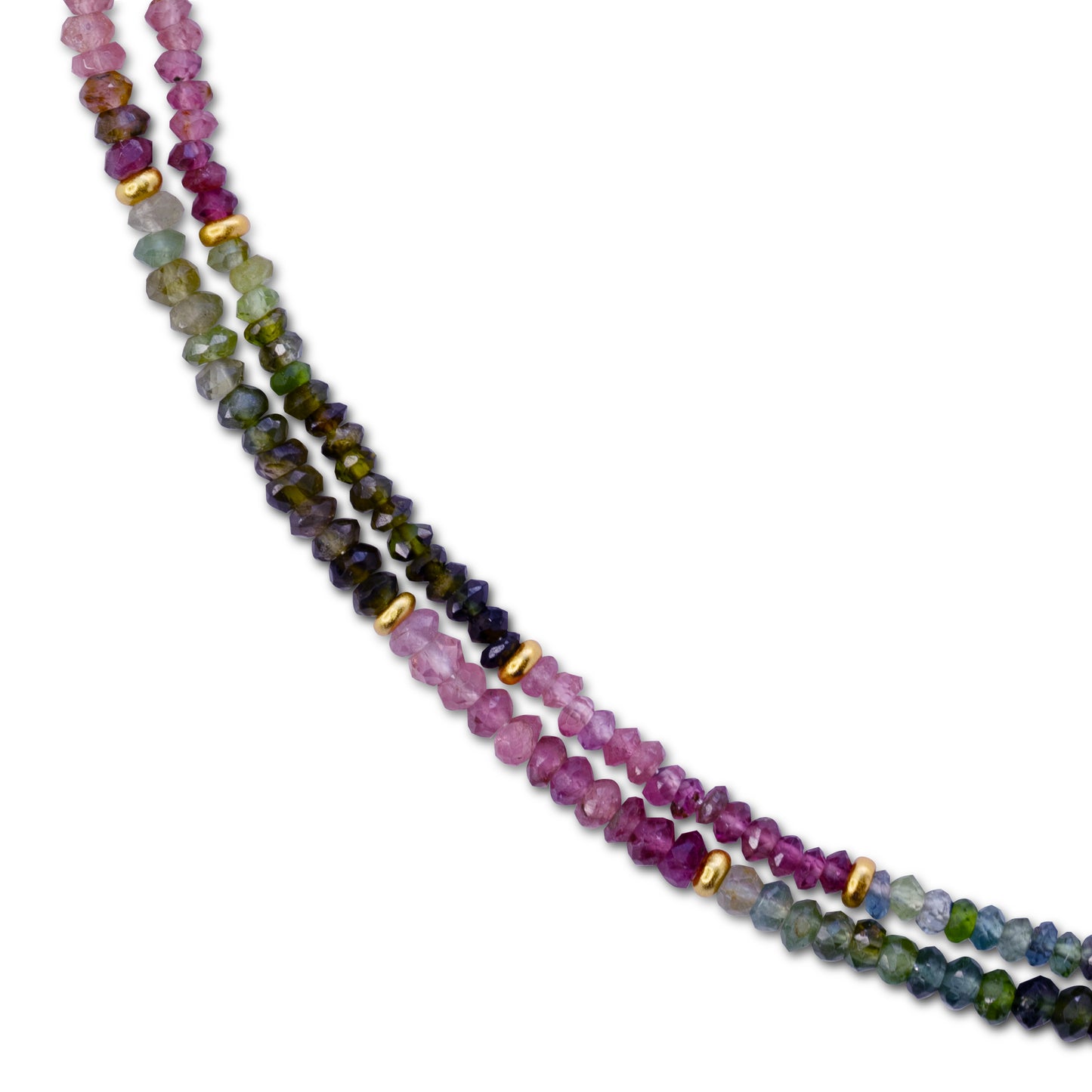 Rainbow Tourmaline Gold Bead Double Long Necklace