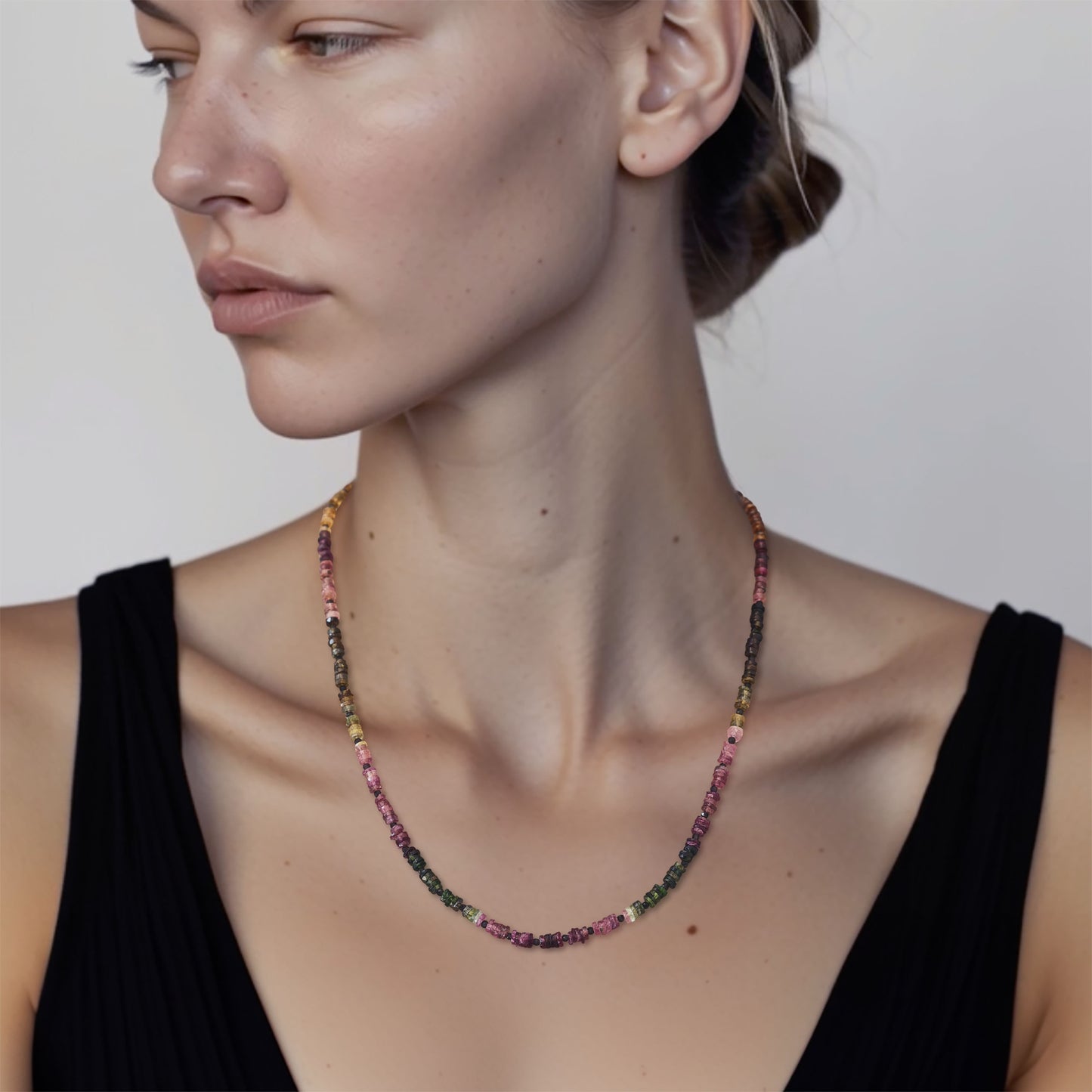 Rainbow Tourmaline Heishi Necklace