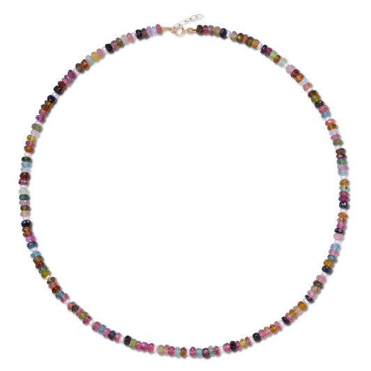 Rainbow Tourmaline Pearl Station Necklace