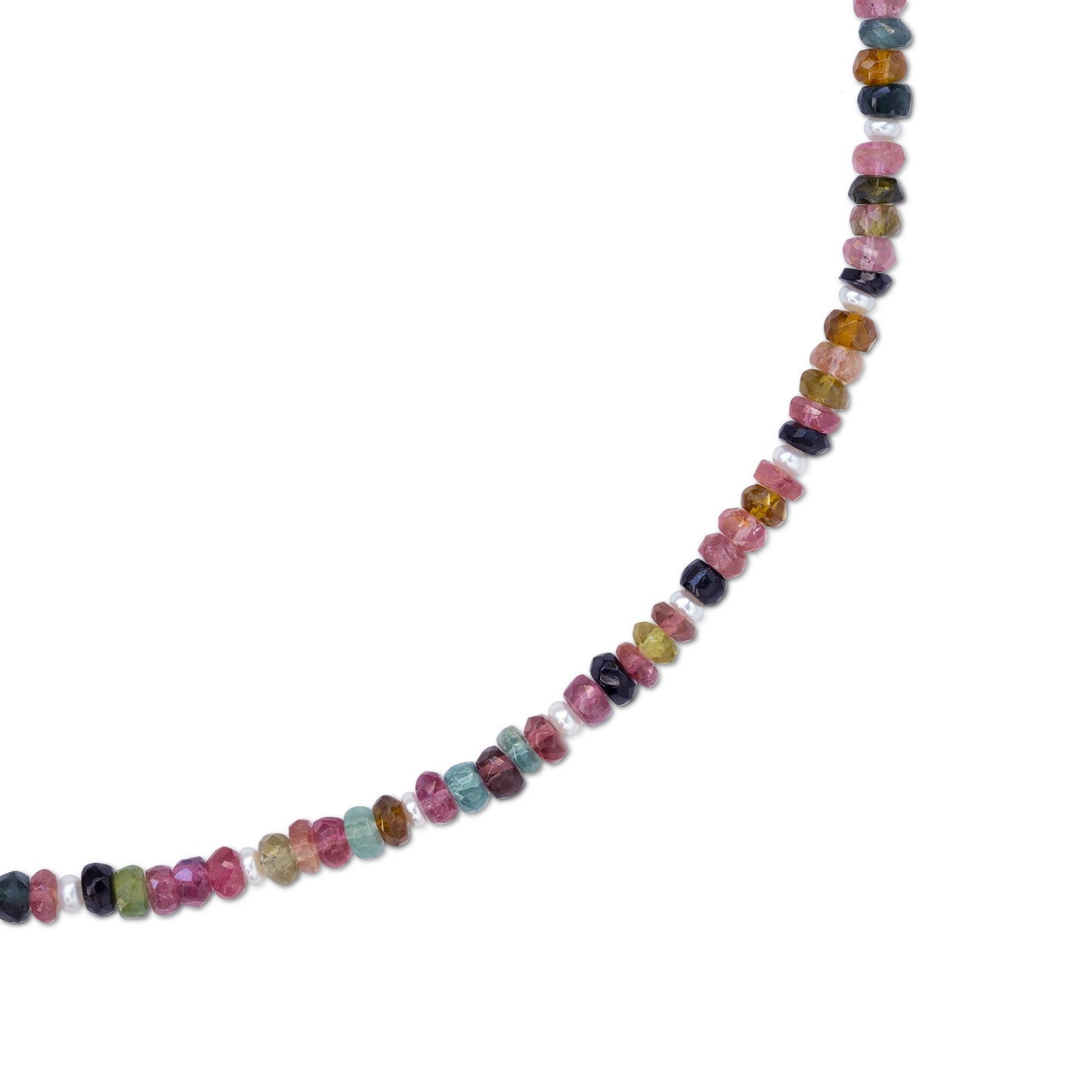 Rainbow Tourmaline Pearl Station Necklace