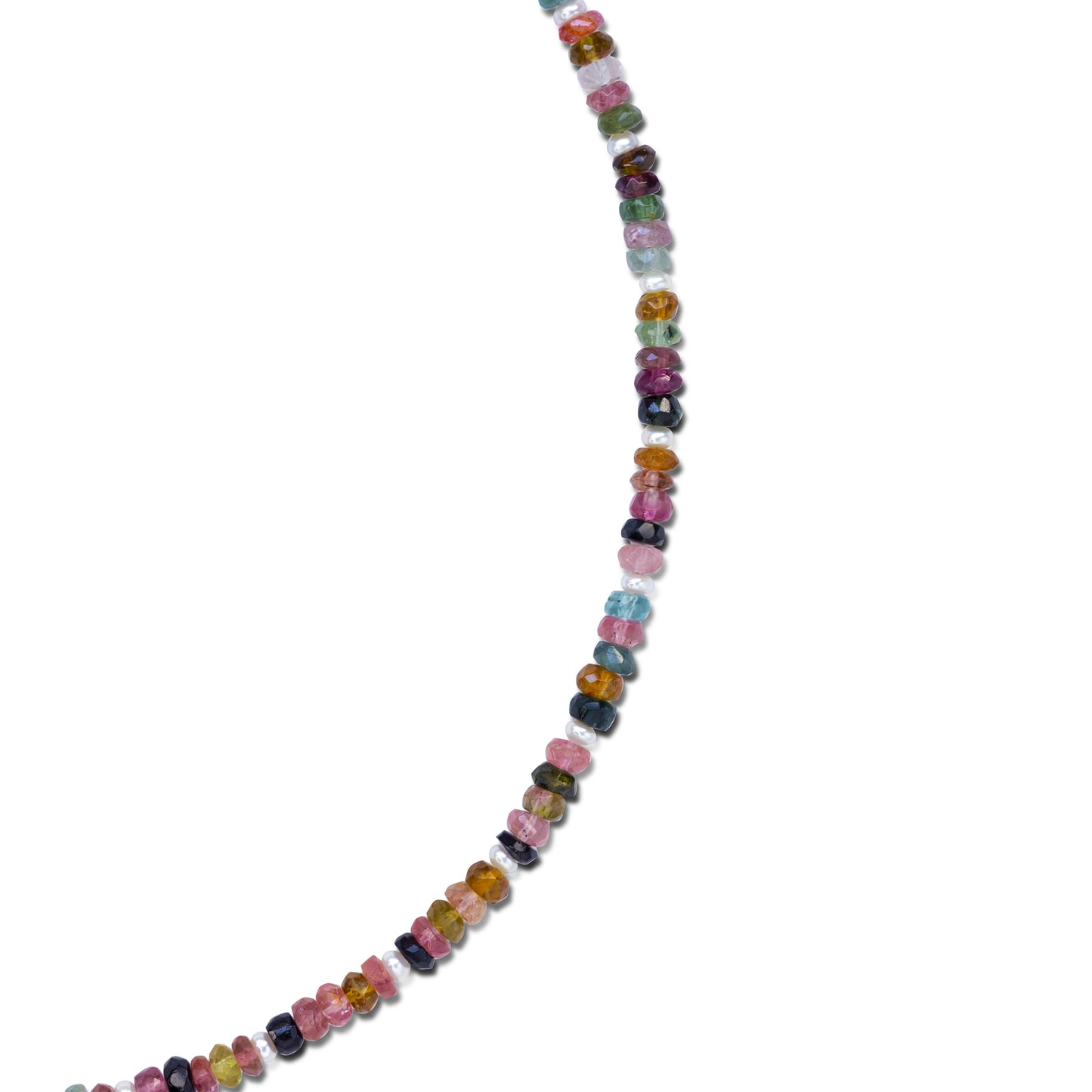 Rainbow Tourmaline Pearl Station Necklace