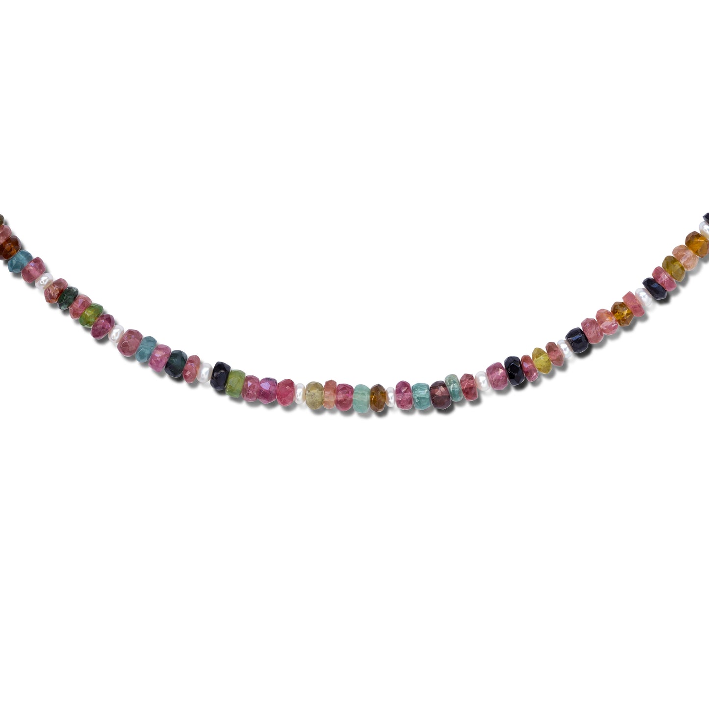 Rainbow Tourmaline Pearl Station Necklace