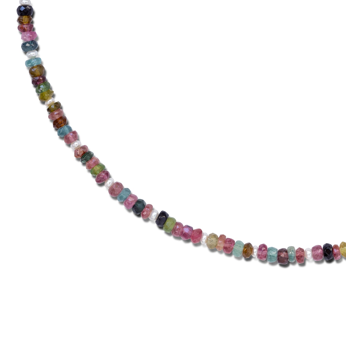 Rainbow Tourmaline Pearl Station Necklace