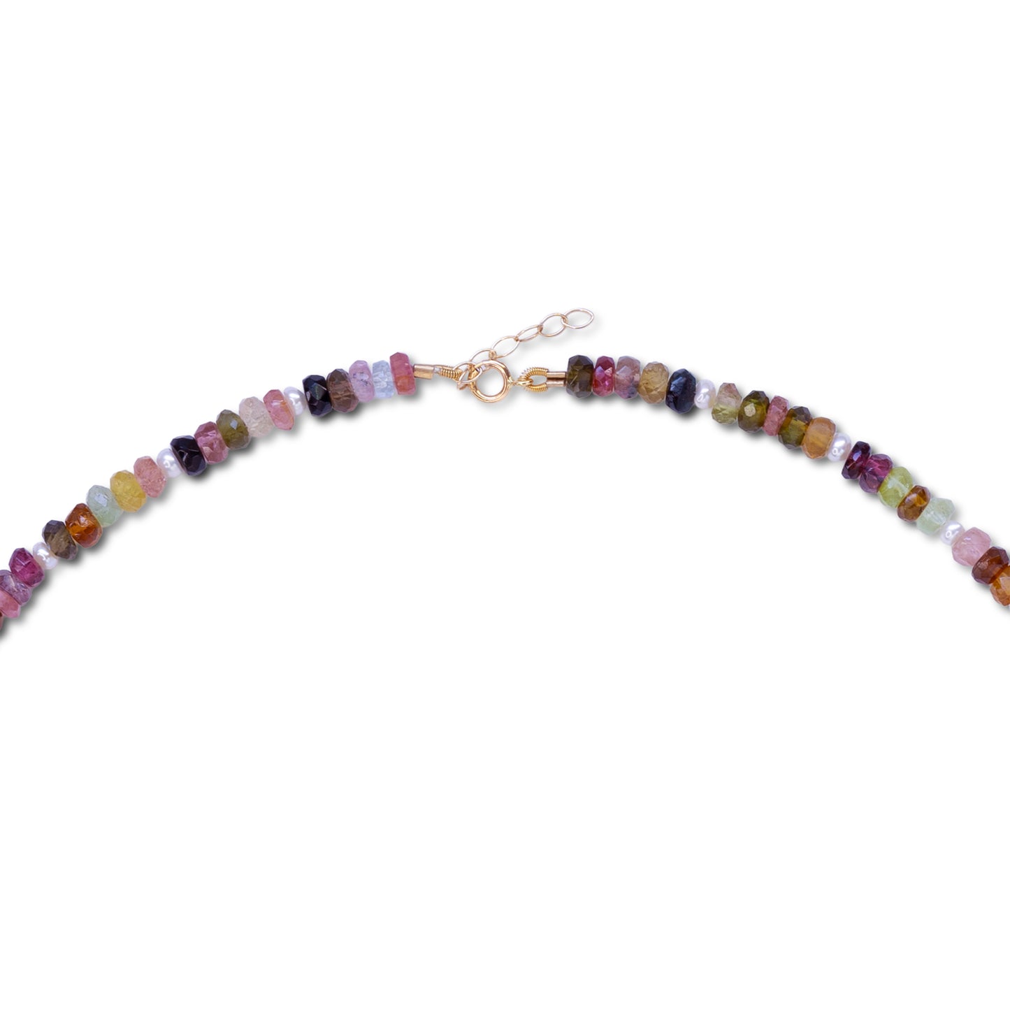 Rainbow Tourmaline Pearl Station Necklace