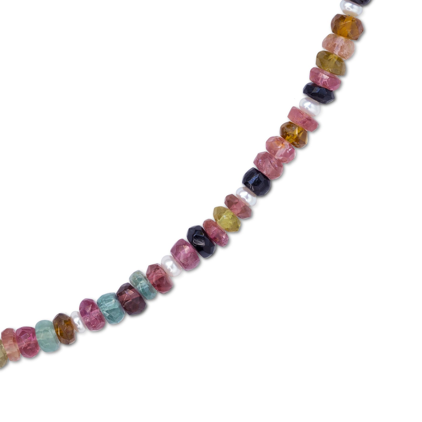Rainbow Tourmaline Pearl Station Necklace