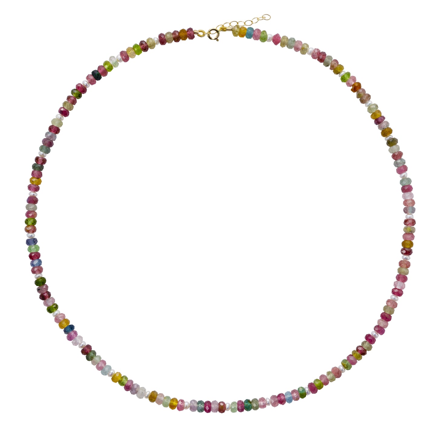Rainbow Tourmaline & Pearl Necklace 14K Gold