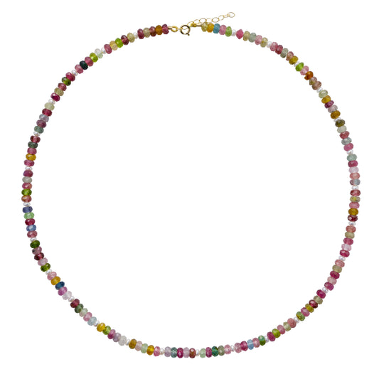 Rainbow Tourmaline & Pearl Necklace 14K Gold
