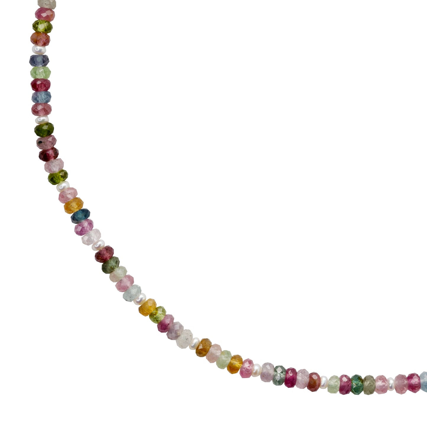 Rainbow Tourmaline & Pearl Necklace 14K Gold