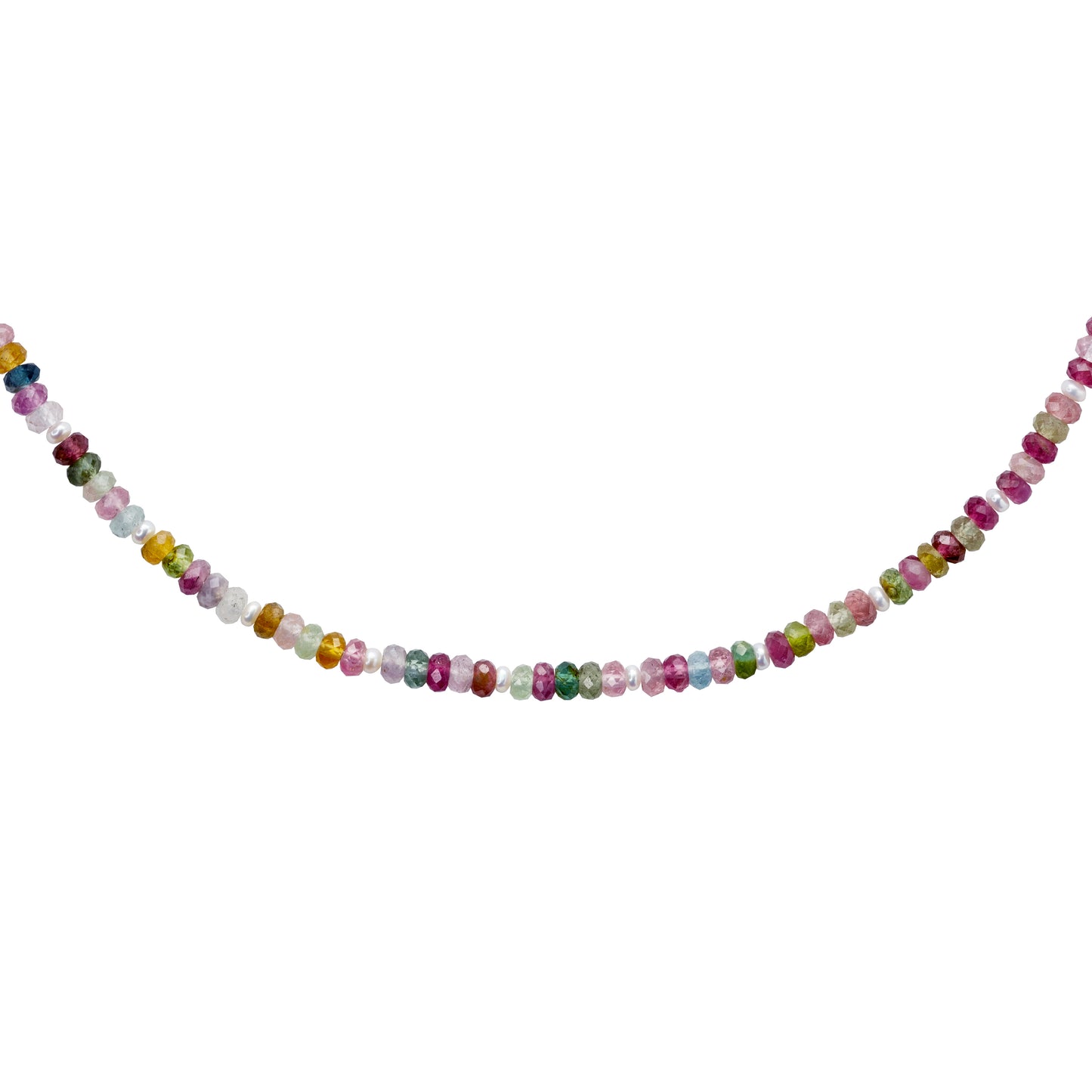 Rainbow Tourmaline & Pearl Necklace 14K Gold