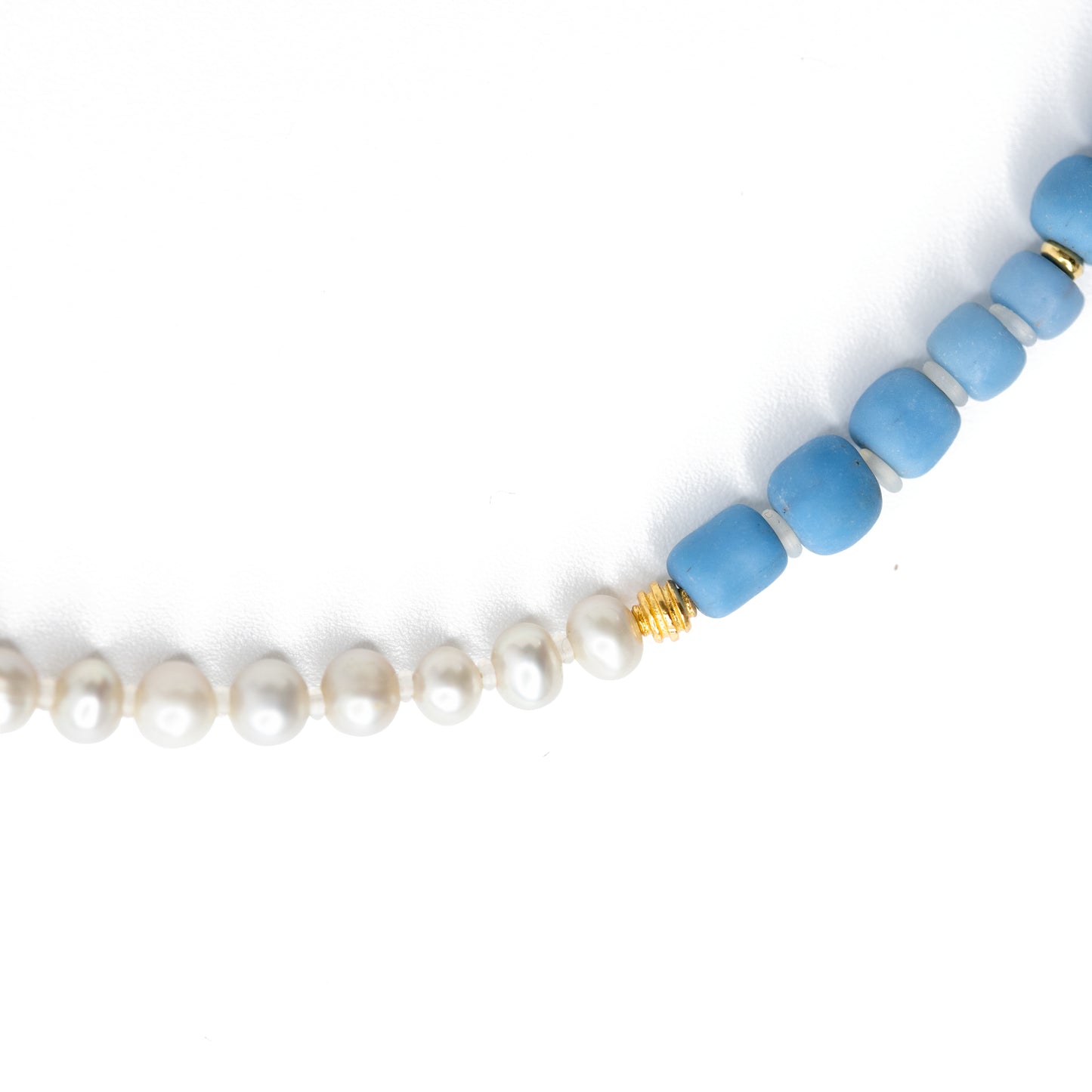 Gray Pearl Denim Beads Necklace