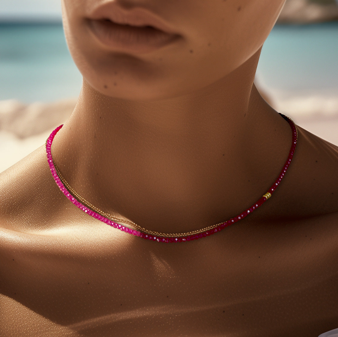 Birthstone July Ruby Necklace 14K Gold