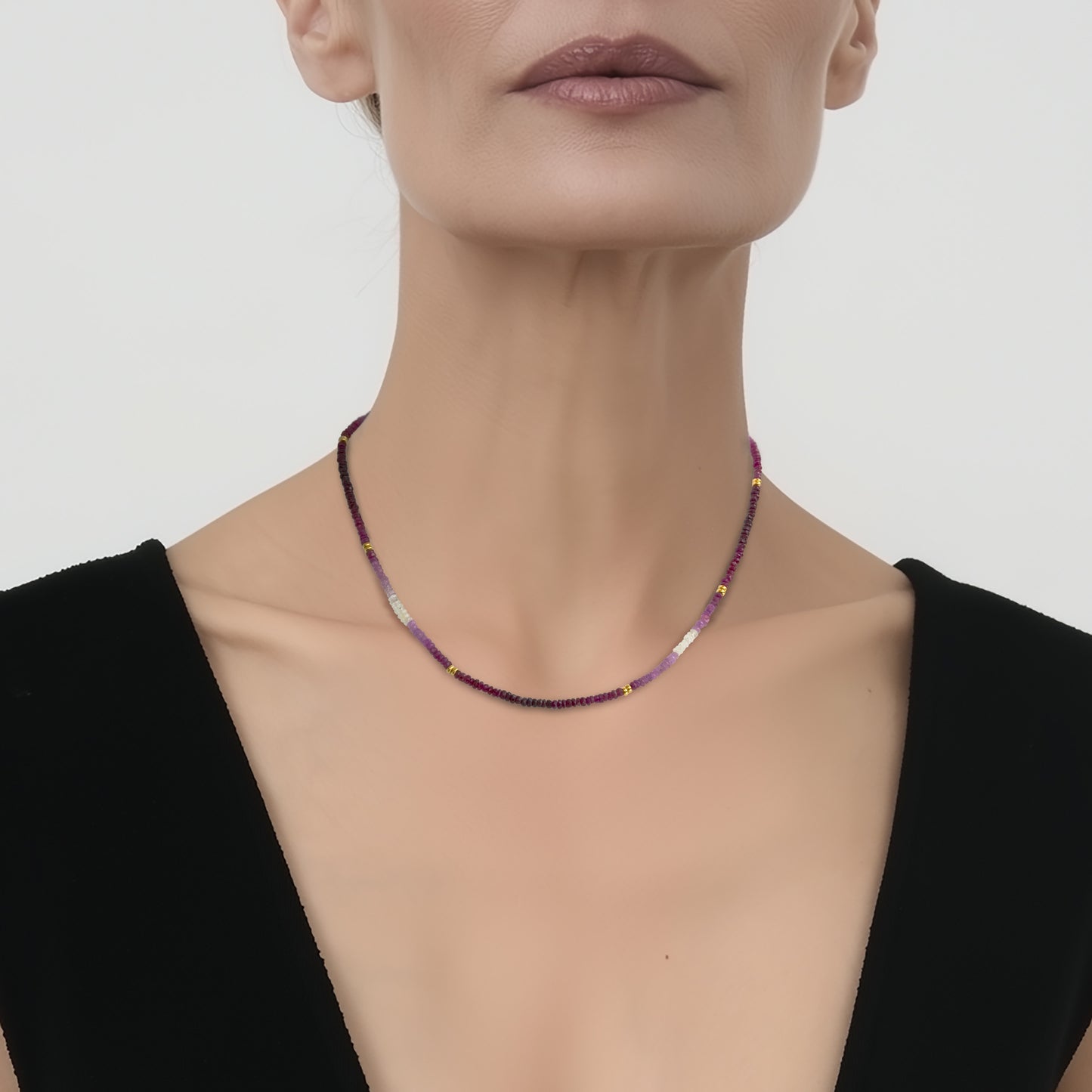 Ruby Ombre Gold Station Necklace