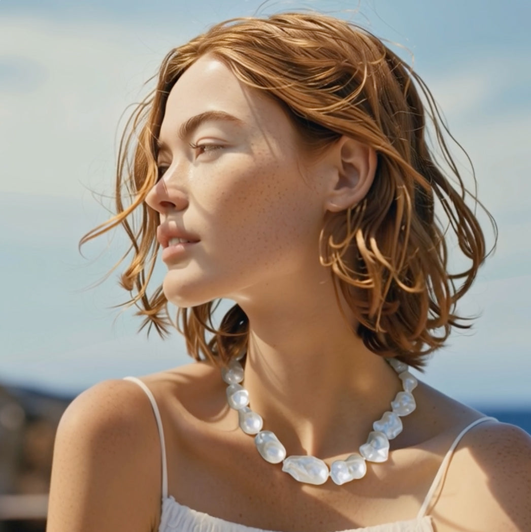 Extra Large White Baroque Pearl & 18k Gold Necklace II