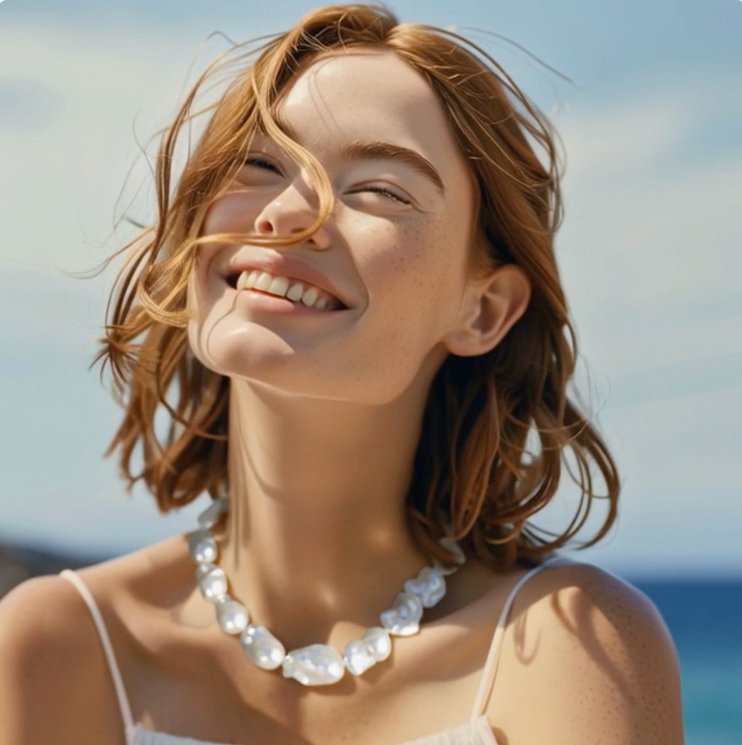 Extra Large White Baroque Pearl & 18k Gold Necklace II