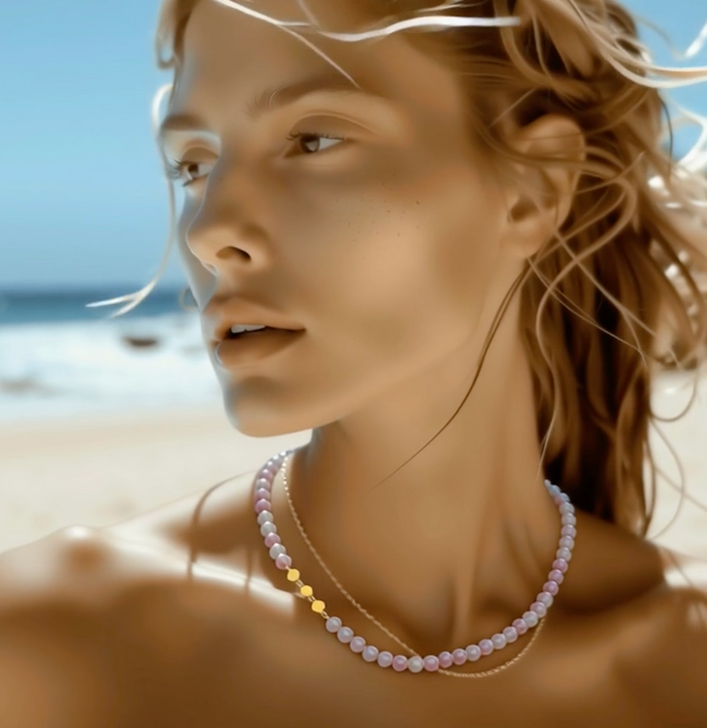 Pink Tourmaline Half-moon Necklace