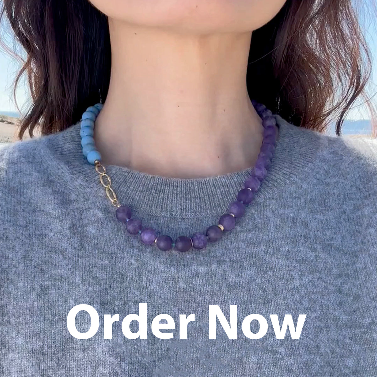 Amethyst & Blue Ceramic Gold Chain Necklace