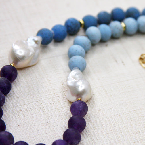 The Seaside Necklace - Pearl Chalcedony Gold Necklace