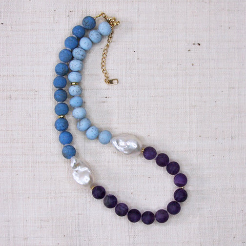 The Seaside Necklace - Pearl Chalcedony Gold Necklace