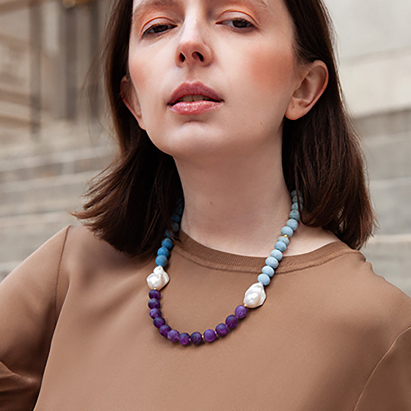 The Seaside Necklace - Pearl Chalcedony Gold Necklace