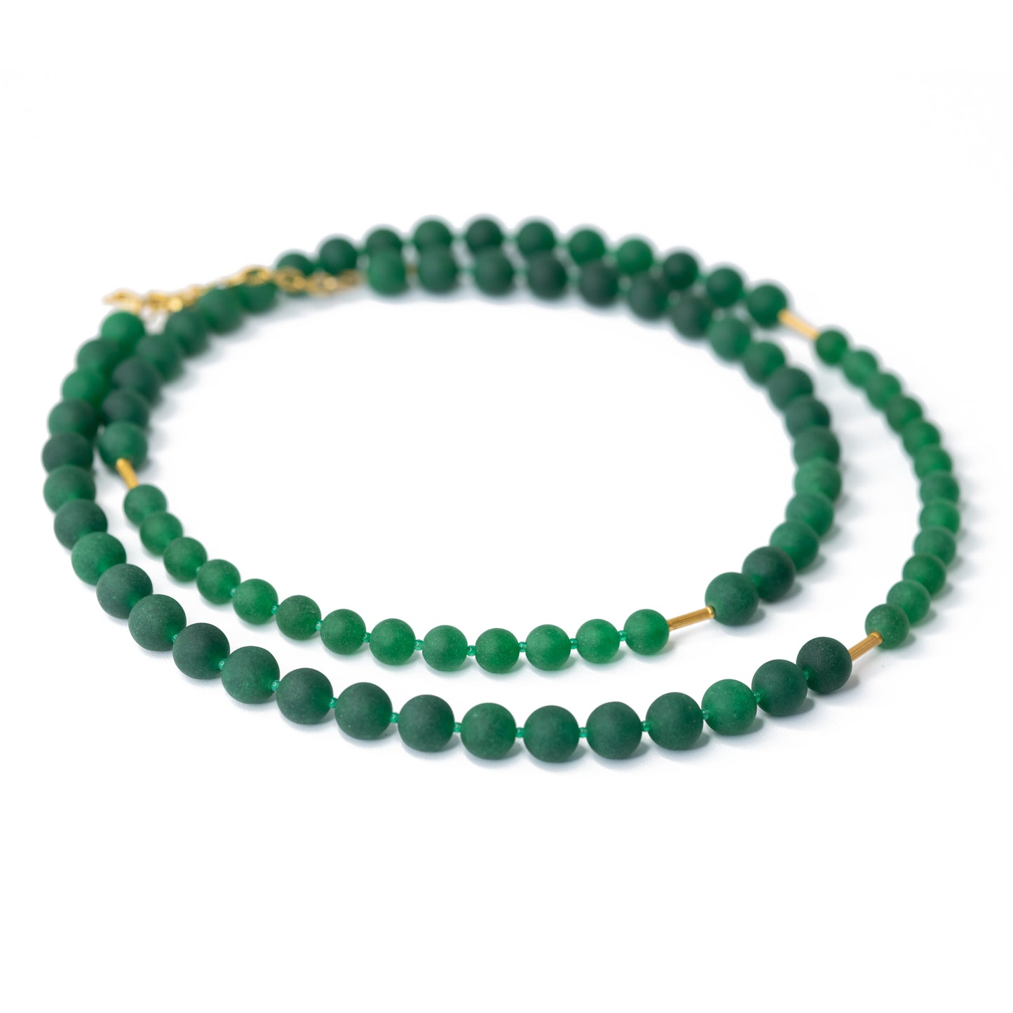 The Poet's Garden Green Chalcedony Beads and Gold Necklace