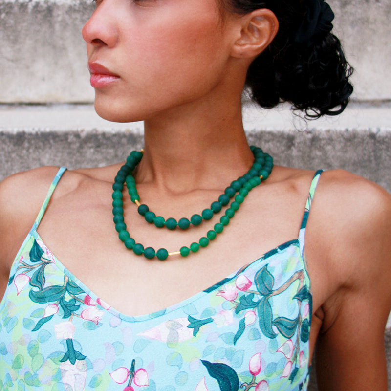 The Poet's Garden Green Chalcedony Beads and Gold Necklace