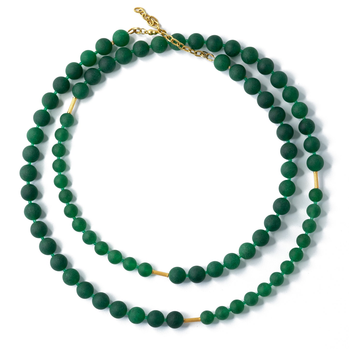 The Poet's Garden Green Chalcedony Beads and Gold Necklace