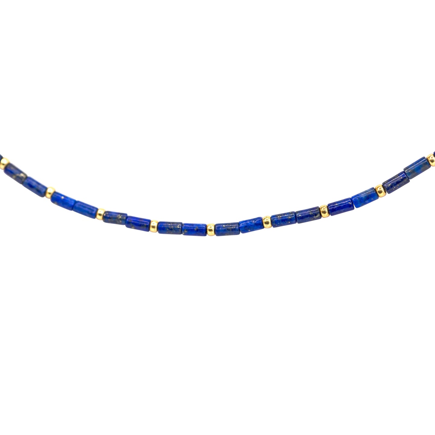 Tiny Lapis Lazuli Tube Gold Station Necklace