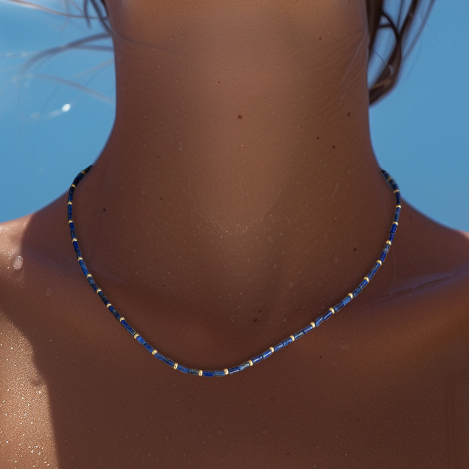 Tiny Lapis Lazuli Tube Princess Necklace