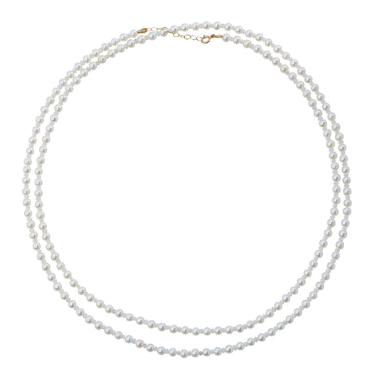Tiny Pearl & White Moonstone Double Long Necklace 14K Gold