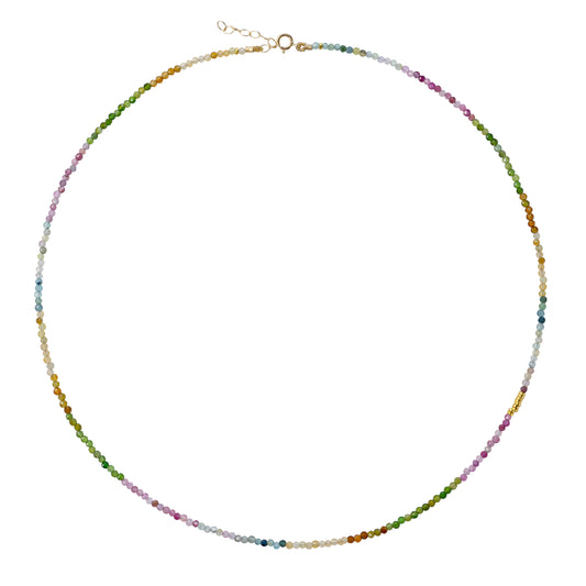 Tiny Rainbow Tourmaline Necklace 14k Gold