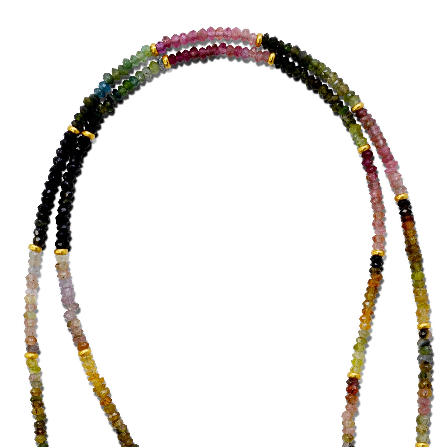 Tiny Rainbow Tourmaline Ombre Gold Bead Long Necklace