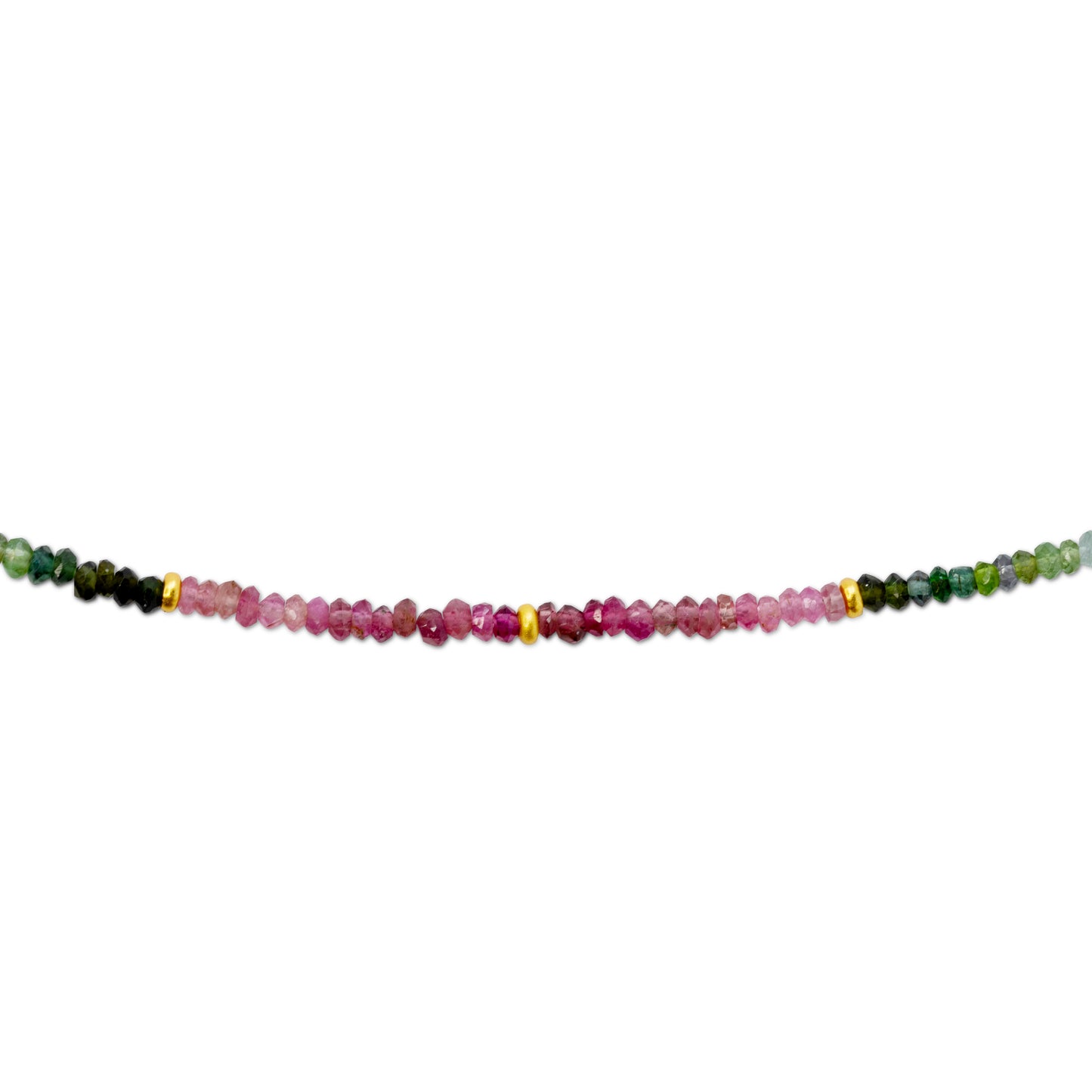Tiny Rainbow Tourmaline Ombre Gold Bead Long Necklace