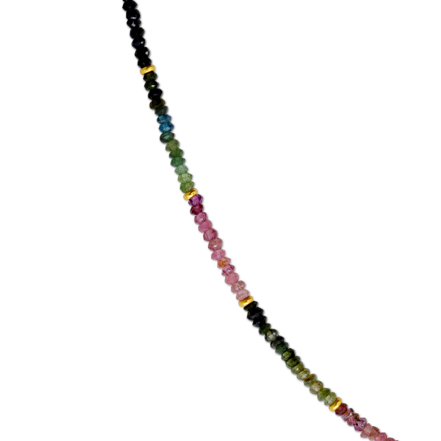 Tiny Rainbow Tourmaline Ombre Gold Bead Long Necklace