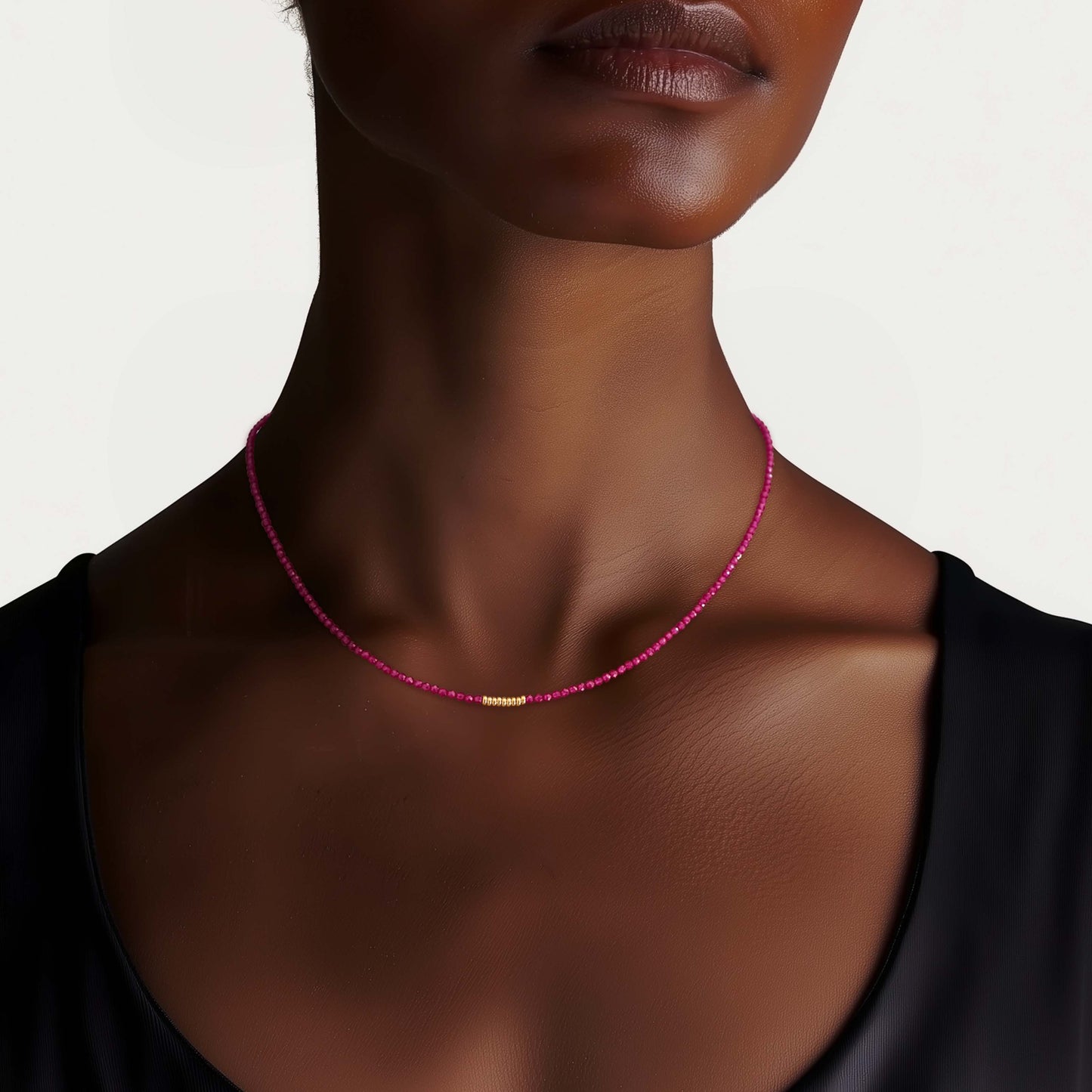 Tiny Ruby Gold Cluster Necklace