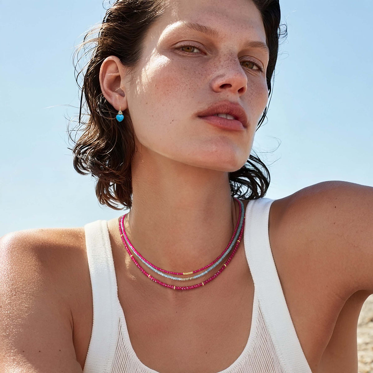 Birthstone July Ruby Gold Station Necklace