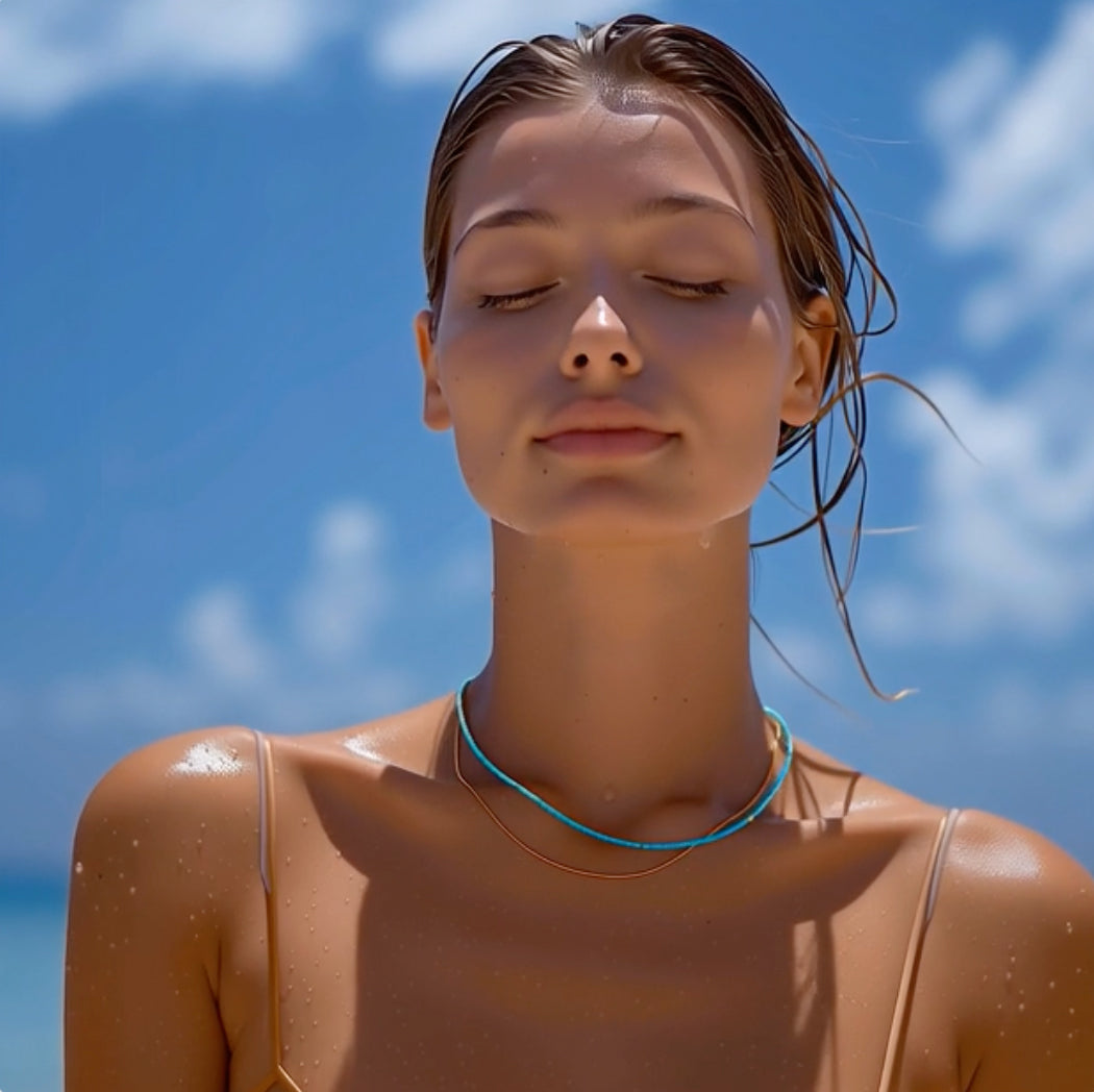 Tiny Turquoise Tube 18k Gold Necklace