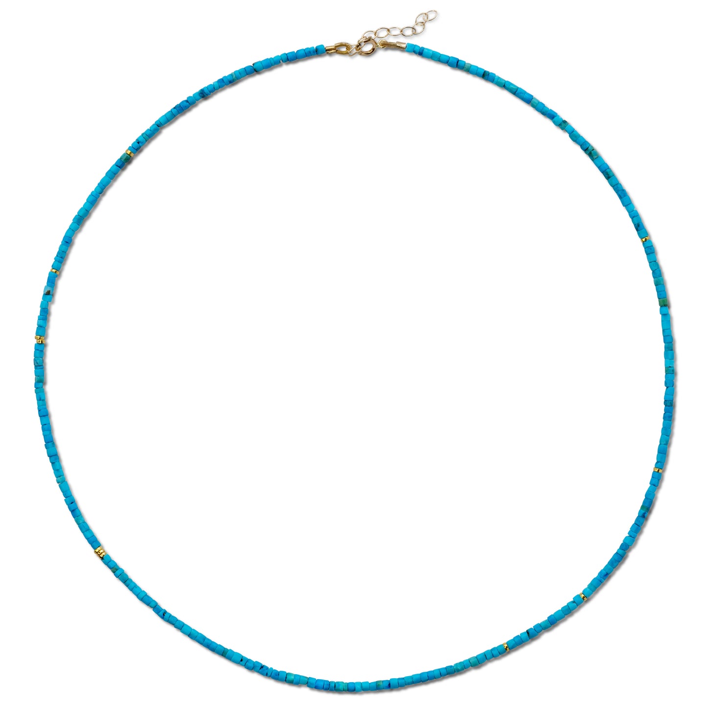 Tiny Turquoise Tube Gold Bead Necklace