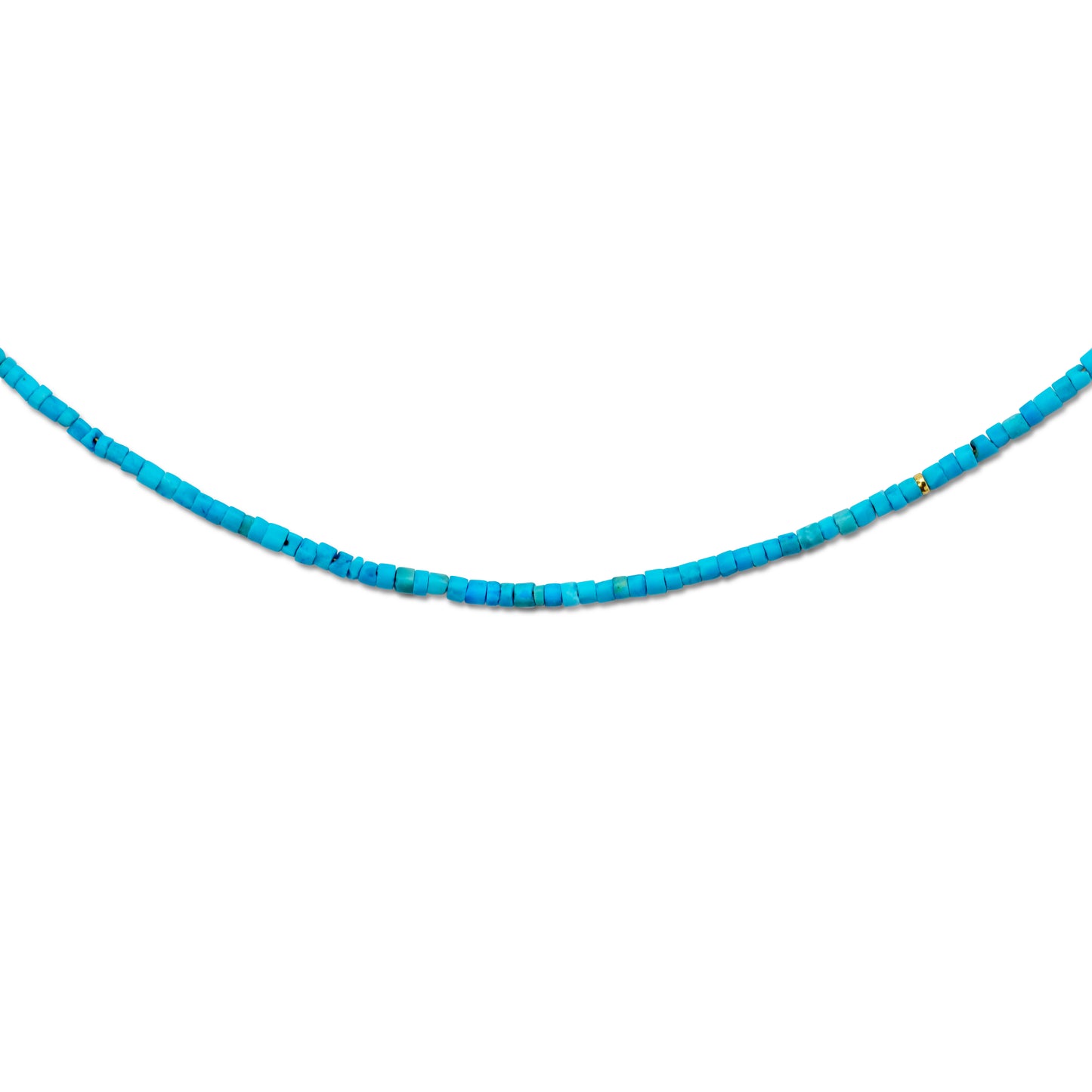 Tiny Turquoise Tube Gold Bead Necklace
