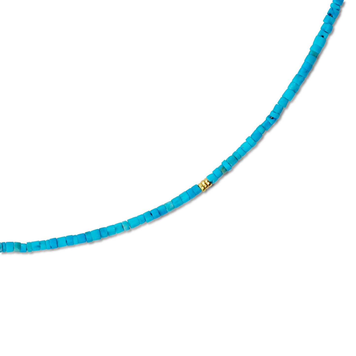 Tiny Turquoise Tube Gold Bead Necklace