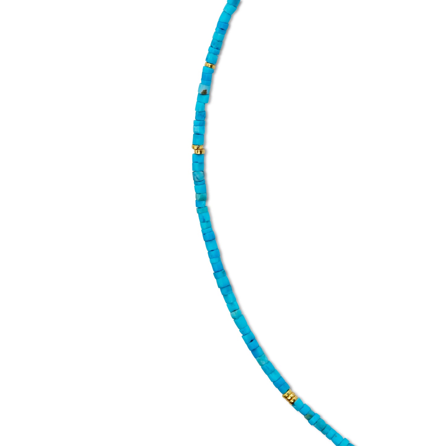 Tiny Turquoise Tube Gold Bead Necklace