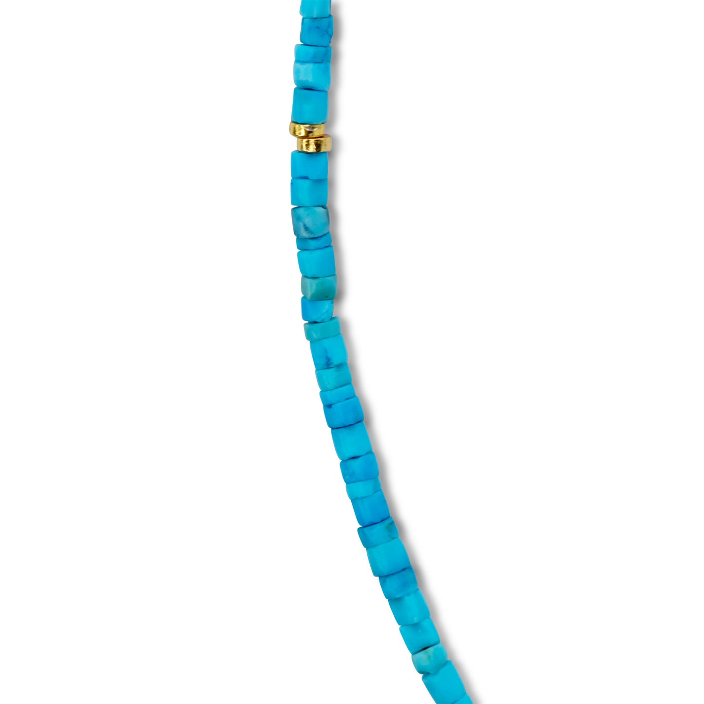 Tiny Turquoise Tube Gold Bead Necklace