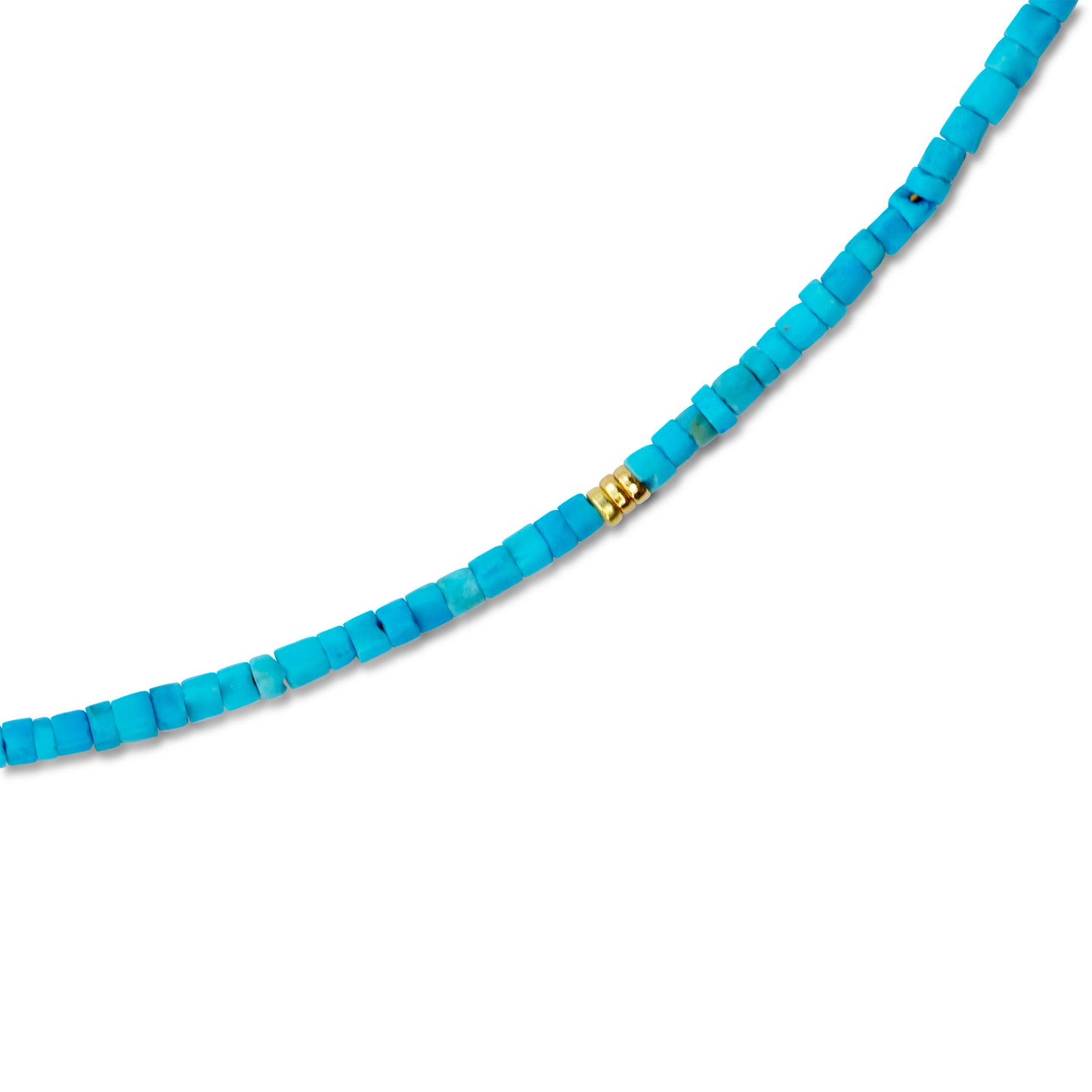 Tiny Turquoise Tube Gold Bead Necklace