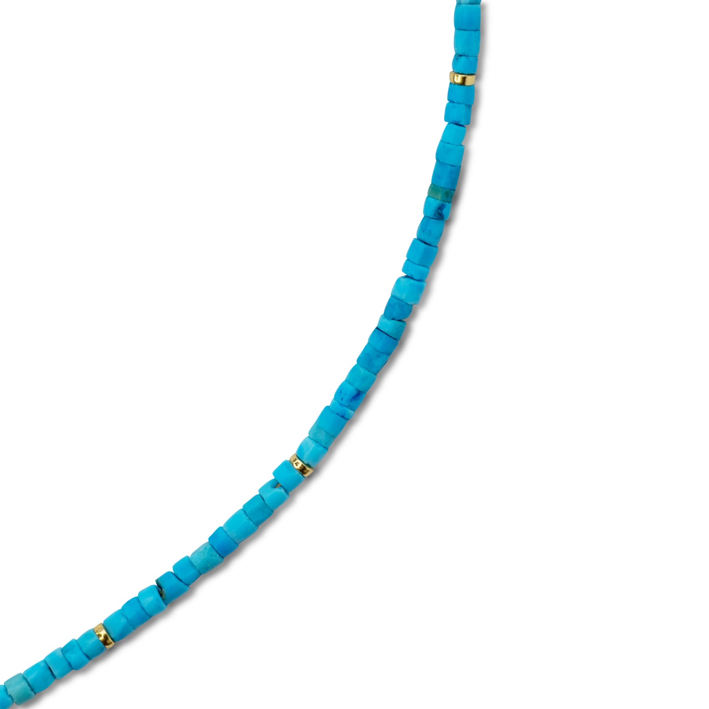 Tiny Turquoise Tube Gold Bead Necklace