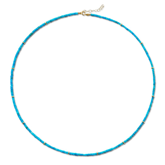 Tiny Turquoise Tube Gold Station Necklace